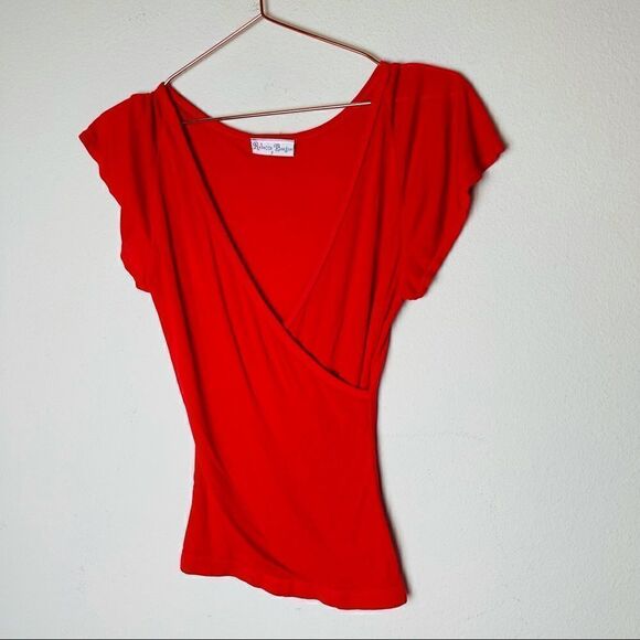 EUC Vintage 90’s Rebecca Beeson Red V Neck Top 2 - Picture 2 of 5